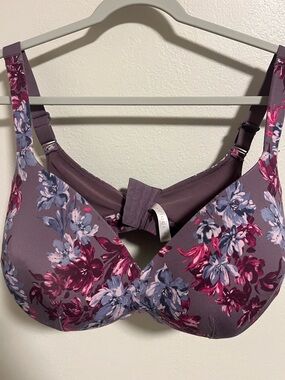 Cacique Lightly Lined Full Coverage Plum Floral Underwire Bra